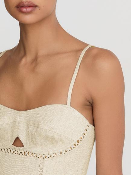 Reiss Sage Linen Blend Summer Dress, Neutral - view 2, Neutral