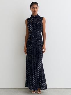 Reiss Stacey Polka Dot Maxi Dress, Navy/Ivory, Navy/Ivory
