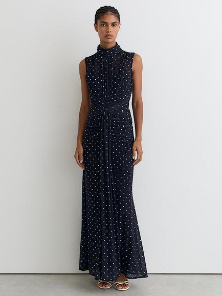 Reiss Stacey Polka Dot Maxi Dress, Navy/Ivory, Navy/Ivory