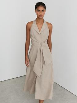 Reiss Tara Halterneck Linen Midi Dress, Neutral, Neutral