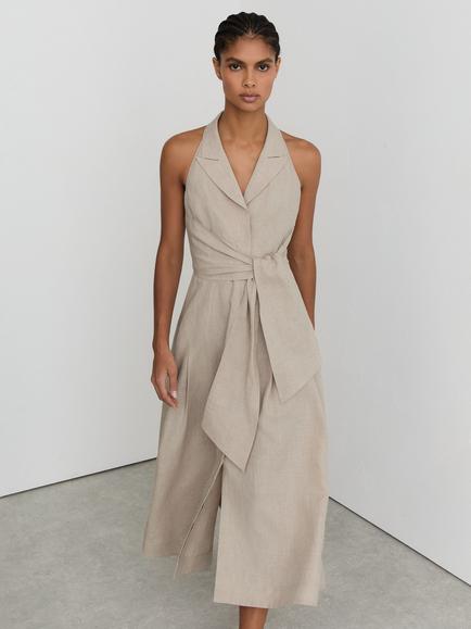 Reiss Tara Halterneck Linen Midi Dress, Neutral, Neutral