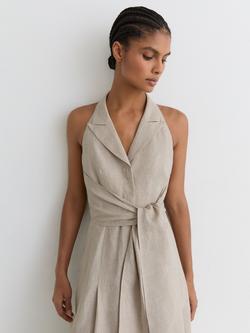 Reiss Tara Halterneck Linen Midi Dress, Neutral - view 2, Neutral