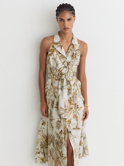 Reiss Tate Halterneck Cotton Dress, Neutral, Neutral
