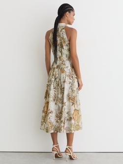 Reiss Tate Halterneck Cotton Dress, Neutral - view 2, Neutral