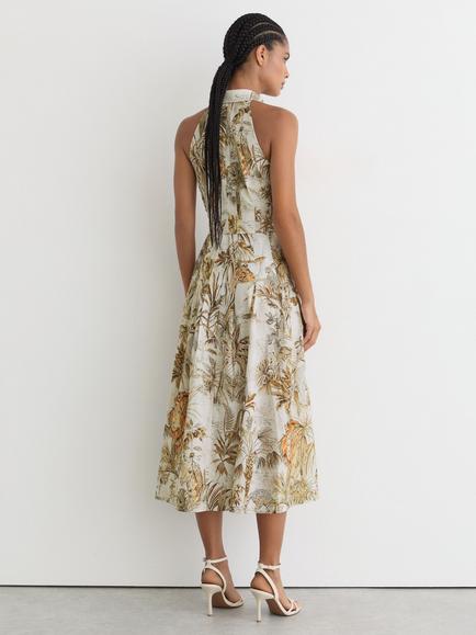 Reiss Tate Halterneck Cotton Dress, Neutral - view 2, Neutral