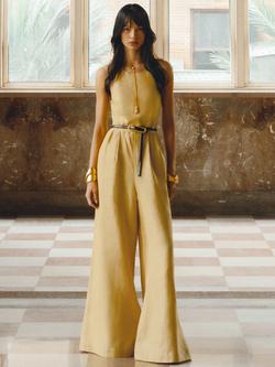 Reiss Della Pure Linen Sleeveless Halterneck Jumpsuit, Yellow, Yellow