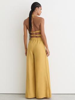 Reiss Della Pure Linen Sleeveless Halterneck Jumpsuit, Yellow - view 2, Yellow