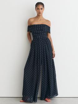 Reiss Margo Bardot Jumpsuit, Navy/Ivory, Navy/Ivory