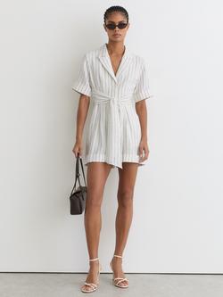 Reiss Estella Short Sleeve Stripe Playsuit, Ivory/Navy, Ivory/Navy