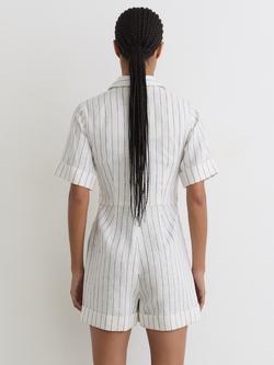 Reiss Estella Short Sleeve Stripe Playsuit, Ivory/Navy - view 2, Ivory/Navy