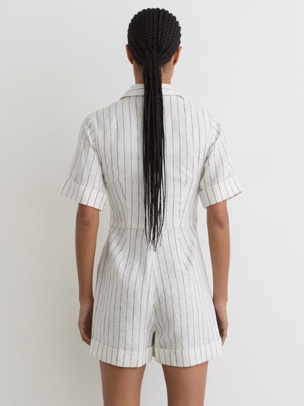 Reiss Estella Short Sleeve Stripe Playsuit, Ivory/Navy - view 2, Ivory/Navy