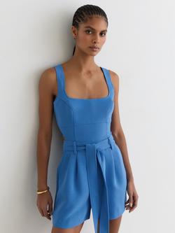 Reiss Lyon Sleeveless Square Neck Playsuit, Blue, Blue
