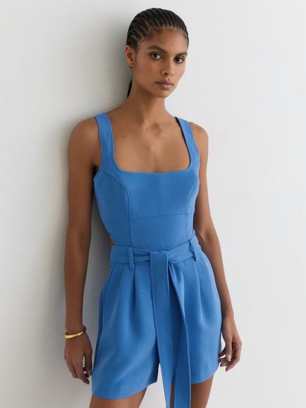 Reiss Lyon Sleeveless Square Neck Playsuit, Blue, Blue