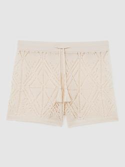 Reiss Finity Knitted Shorts, Cream - view 2, Cream