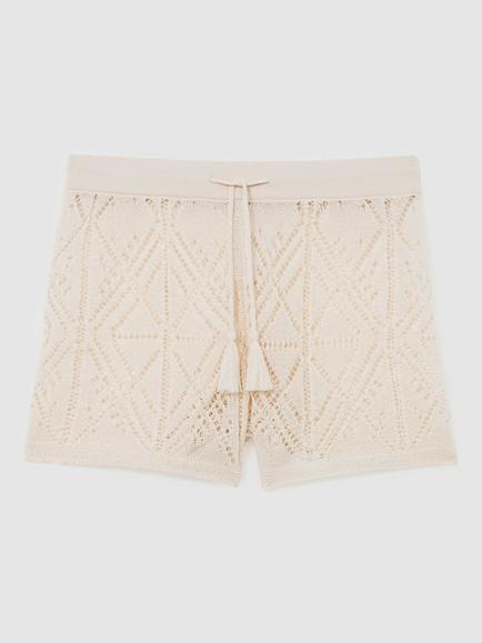 Reiss Finity Knitted Shorts, Cream - view 2, Cream
