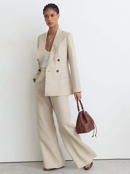 Reiss Kit Linen Wide Leg Trousers, Neutral - view 2, Neutral