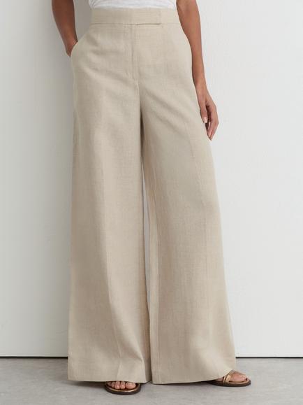 Reiss Petite Kit Linen Wide Leg Trousers, Neutral, Neutral