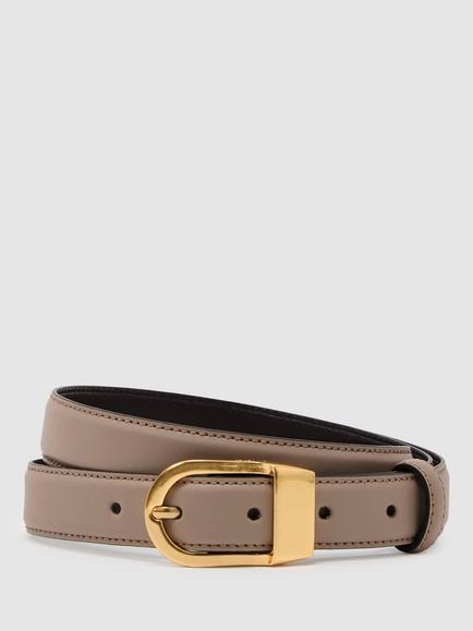 Reiss Hazel D-Buckle Leather Belt, Taupe, Taupe