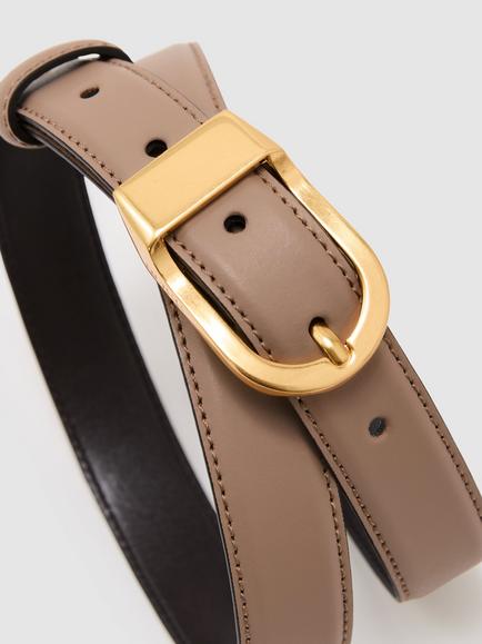 Reiss Hazel D-Buckle Leather Belt, Taupe - view 2, Taupe