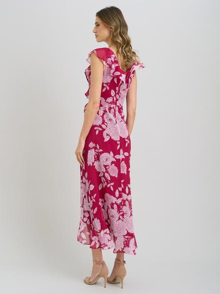 Gina Bacconi Marilyn Floral Ruffle Midi Dress, Red/White - view 2, Red/White