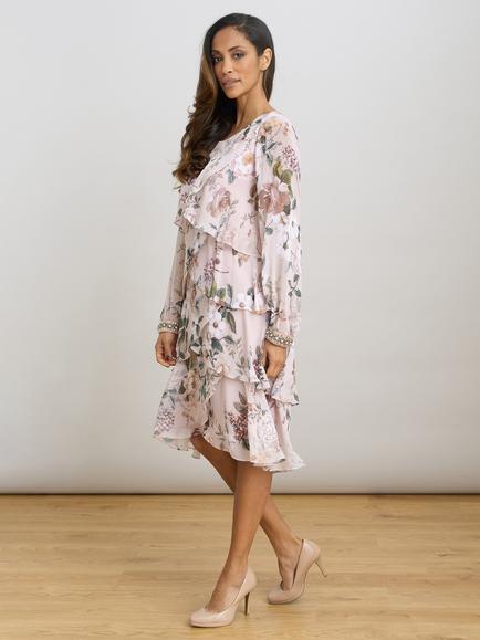 Gina Bacconi Muriel Tiered Chiffon Dress, Blush/Multi - view 2, Blush/Multi