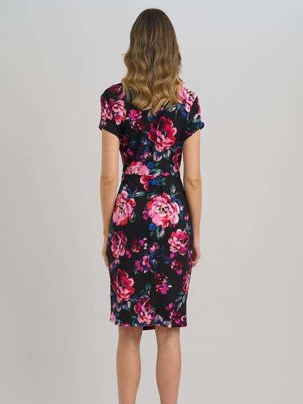 Gina Bacconi V-Neck Floral Wrap Dress, Black/Multi - view 2, Black/Multi