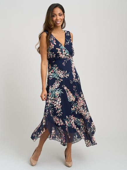 Gina Bacconi India V-Neck Floral Dress, Navy, Navy