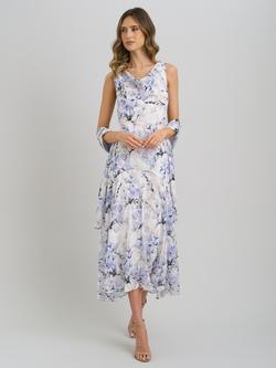 Gina Bacconi Yana Floral Dress & Scarf Set, Ivory/Multi, Ivory/Multi