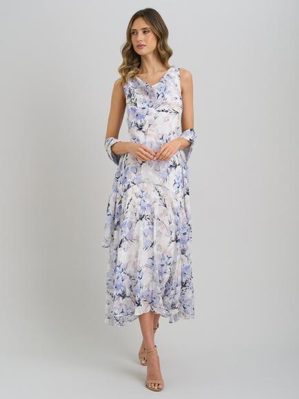 Gina Bacconi Yana Floral Dress & Scarf Set, Ivory/Multi, Ivory/Multi