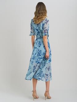 Gina Bacconi Floral Tie Waist Shirt Dress, Blue - view 2, Blue