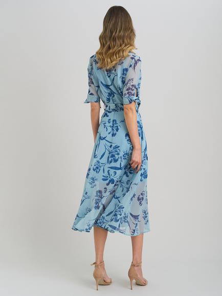 Gina Bacconi Floral Tie Waist Shirt Dress, Blue - view 2, Blue
