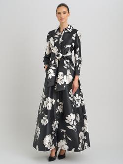 Gina Bacconi Steph Floral Tie Waist Dress, Black/White, Black/White