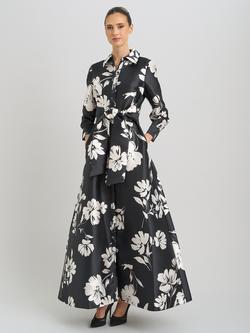 Gina Bacconi Steph Floral Tie Waist Dress, Black/White - view 2, Black/White