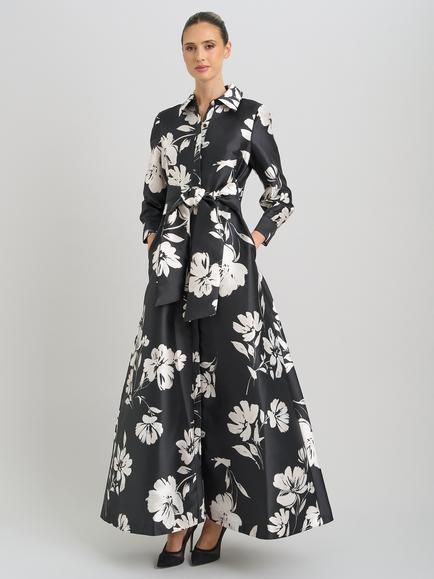 Gina Bacconi Steph Floral Tie Waist Dress, Black/White - view 2, Black/White