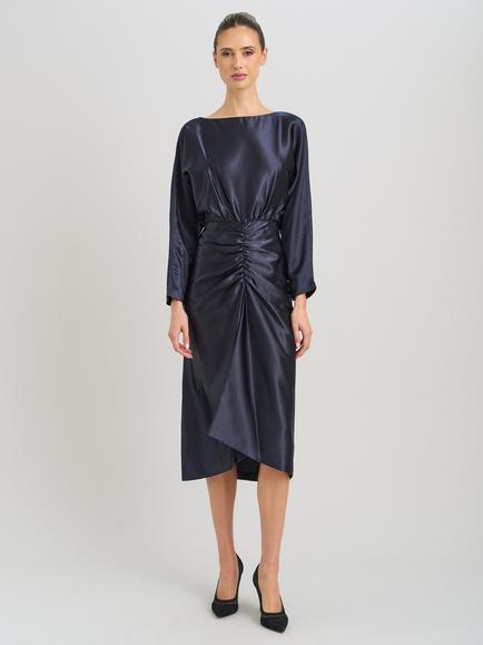 Gina Bacconi Tara Ruched Satin Dress, Navy, Navy