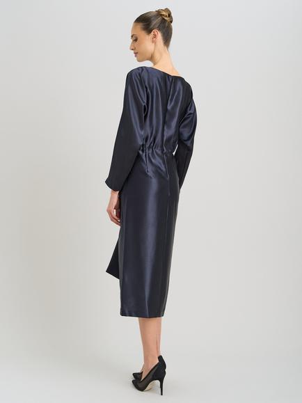 Gina Bacconi Tara Ruched Satin Dress, Navy - view 2, Navy