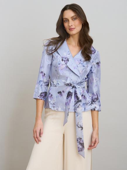 Gina Bacconi Floral Tie Waist Wrap Top, Purple, Purple