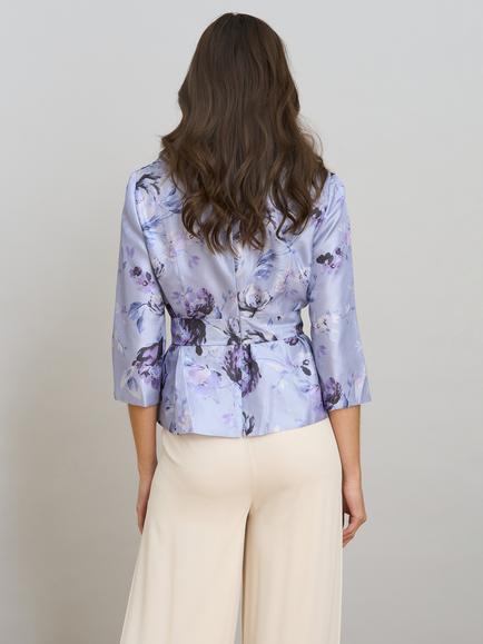 Gina Bacconi Floral Tie Waist Wrap Top, Purple - view 2, Purple