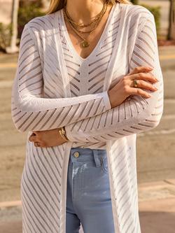 Sosandar Knitted Stitch Long Sleeve Cardigan, Cream - view 2, Cream