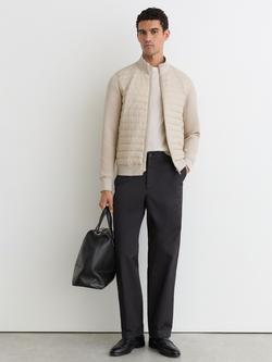 Reiss Freddie Quilted Hybrid Jacket, Light Stone