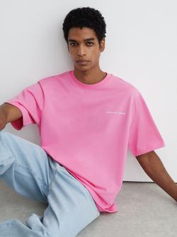 Reiss Casa Cotton Logo Short Sleeve Relaxed T-Shirt, Pink - view 2, Pink