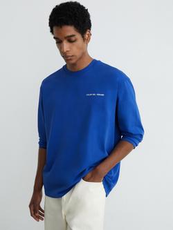 Reiss Palma Cotton Logo Long Sleeve Relaxed T-Shirt, Bright Blue, Bright Blue