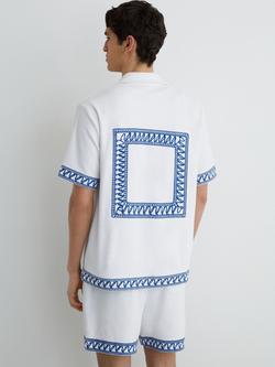 Reiss Bleeker Cotton Blend Towelling Embroidered Short Sleeve Shirt, White - view 2, White