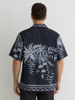 Reiss Camino Palm Print Cuban Collar Shirt - view 2, Navy