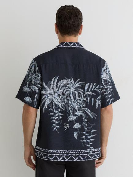 Reiss Camino Palm Print Cuban Collar Shirt - view 2, Navy