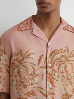 Reiss Camino Palm Print Cuban Collar Shirt - view 2, Pink