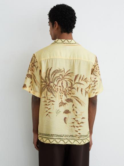 Reiss Camino Palm Print Cuban Collar Shirt - view 2, Yellow