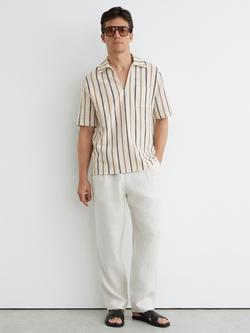 Reiss Chatham Crochet Stripe Overhead Short Sleeve Shirt, Ecru, Ecru