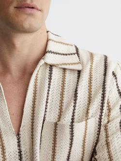 Reiss Chatham Crochet Stripe Overhead Short Sleeve Shirt, Ecru - view 2, Ecru