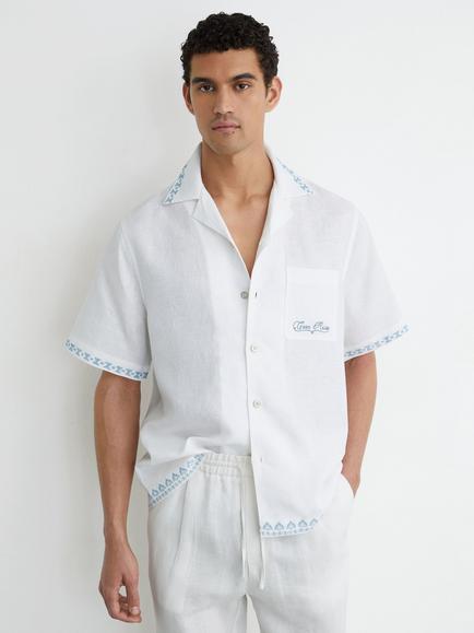 Reiss Cubana Cotton Rich Revere Collar Shirt, White, White